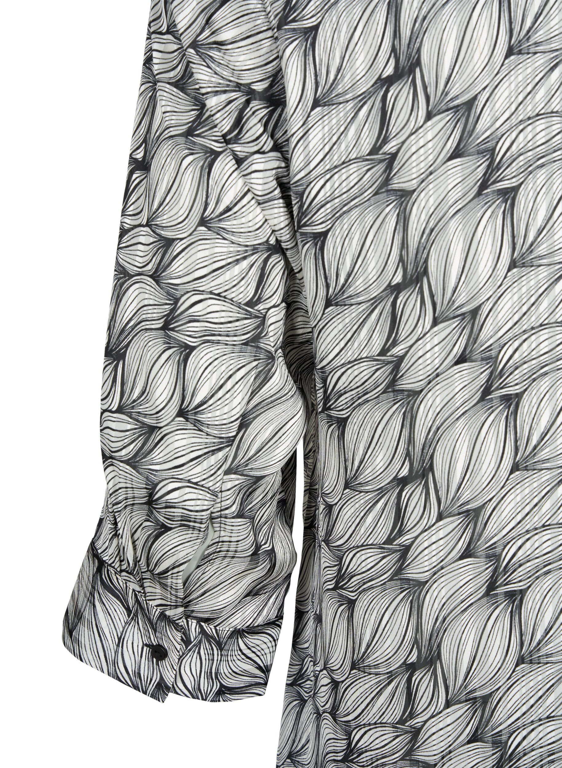 Zizzi Bluse mit Print und 3/4-&Auml;rmeln, Black White Leaf, Packshot image number 3