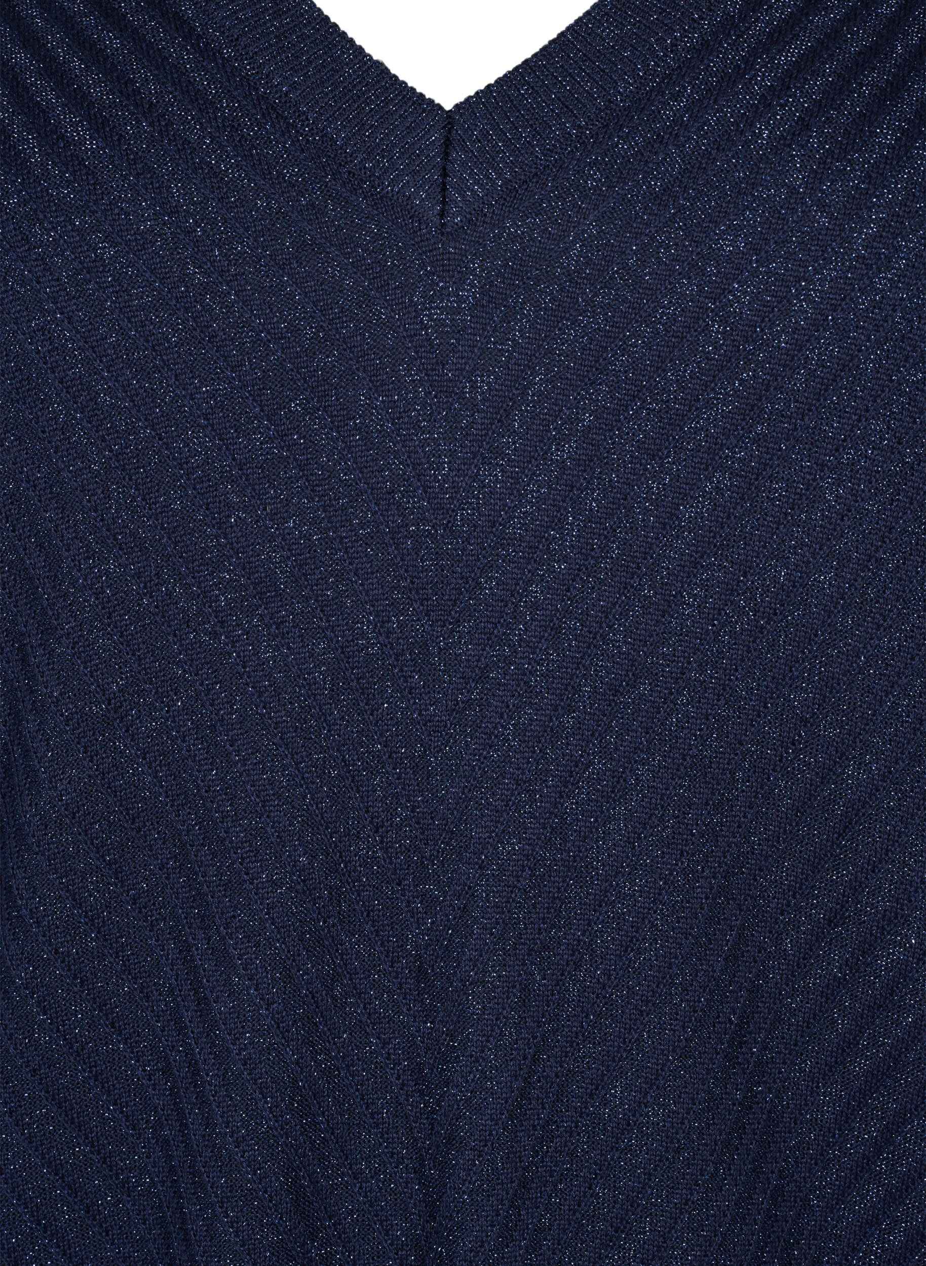 Zizzi Strickbluse mit Schimmer-Effekt und V-Ausschnitt, Naval A.w.Blue Lurex, Packshot image number 2
