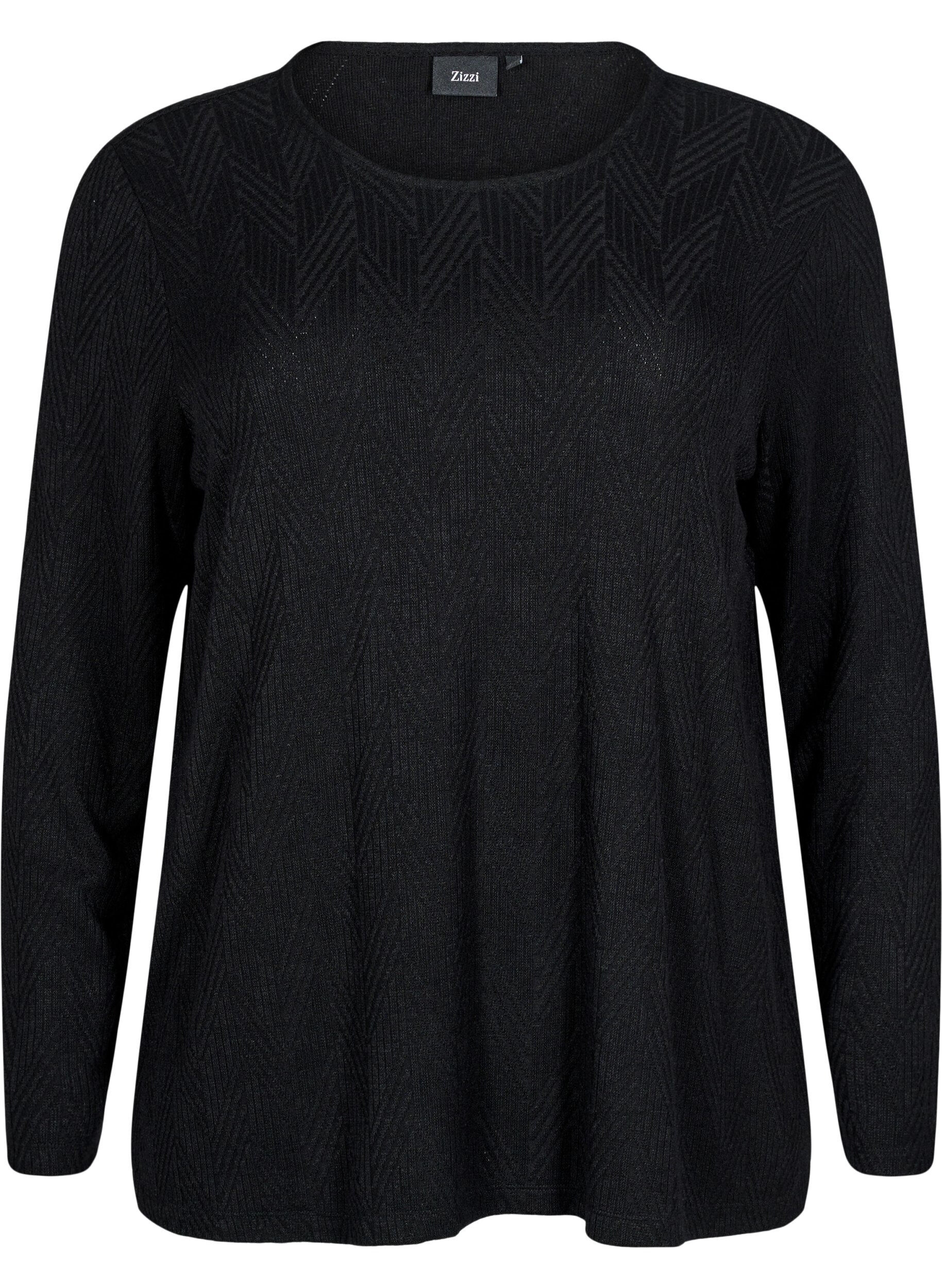 Zizzi Gemusterte Bluse mit langen &Auml;rmeln, Schwarz, Packshot image number 0