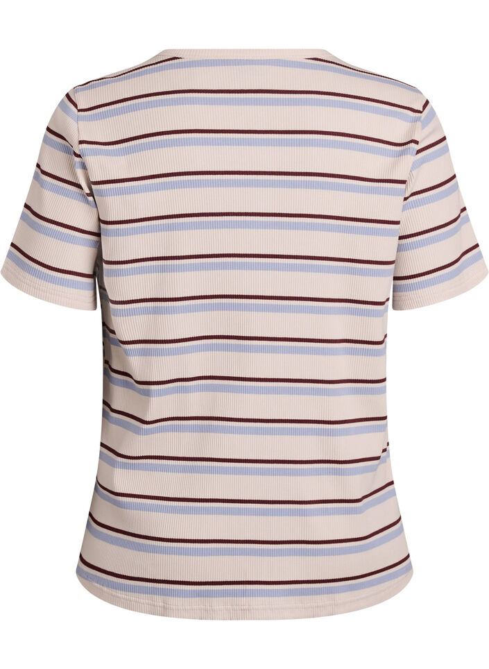 Ripp-T-Shirt mit Streifen und Knopfdetail, lila, Packshot image number 1
