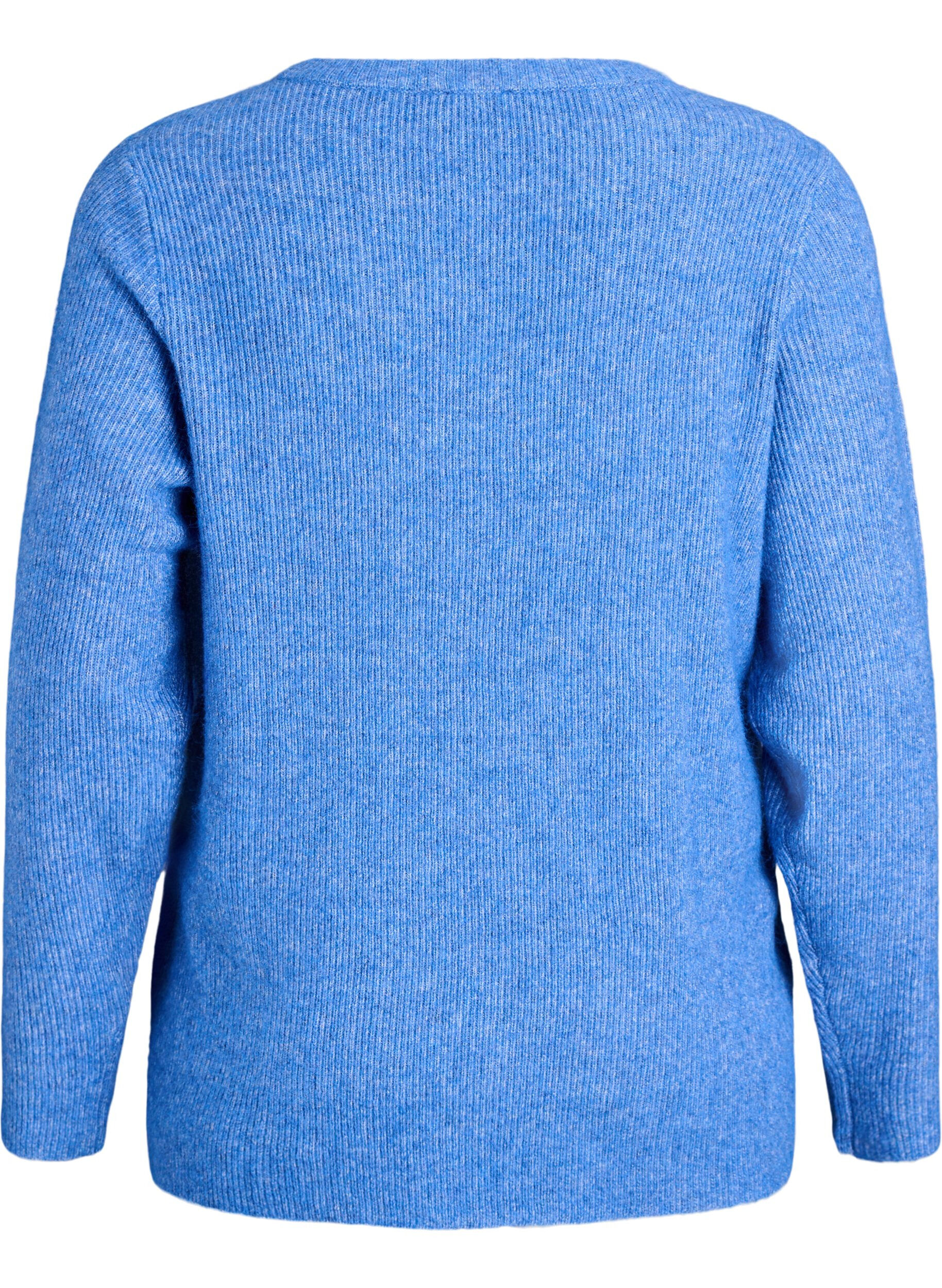 Zizzi Melierte Strickbluse mit Rundhalsausschnitt, Blau, Packshot image number 1