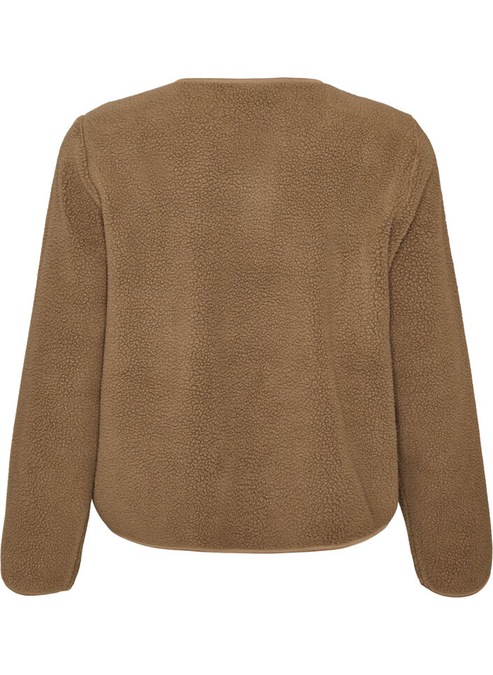 Teddyjacke mit Rundhalsausschnitt und Kn&ouml;pfen, Braun, Packshot image number 1