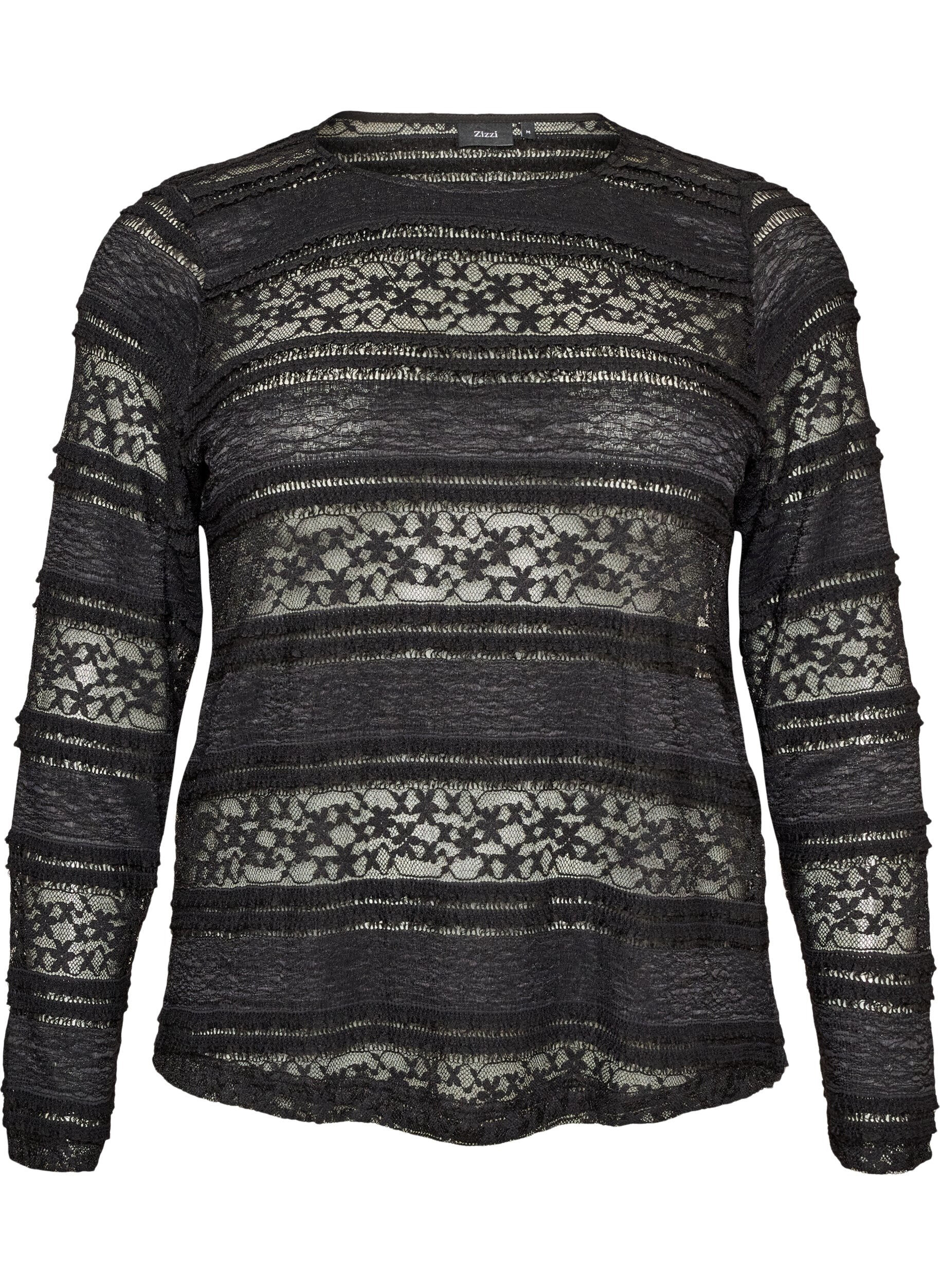 ZizziBluse aus Spitze mit langen &Auml;rmeln, Schwarz, Packshot image number 0