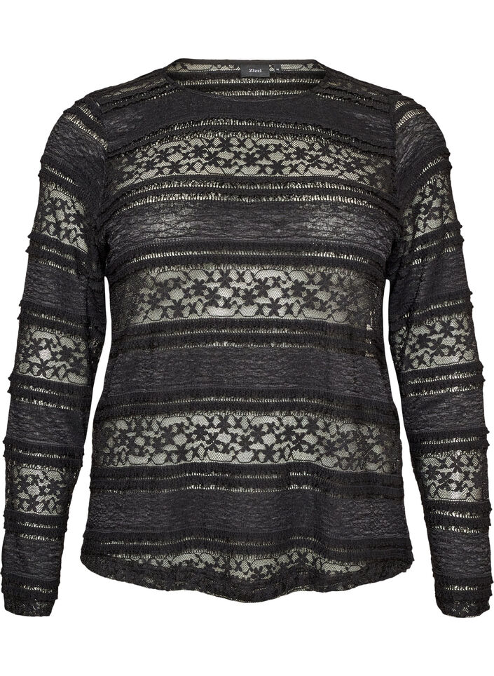 Bluse aus Spitze mit langen &Auml;rmeln, Schwarz, Packshot image number 0