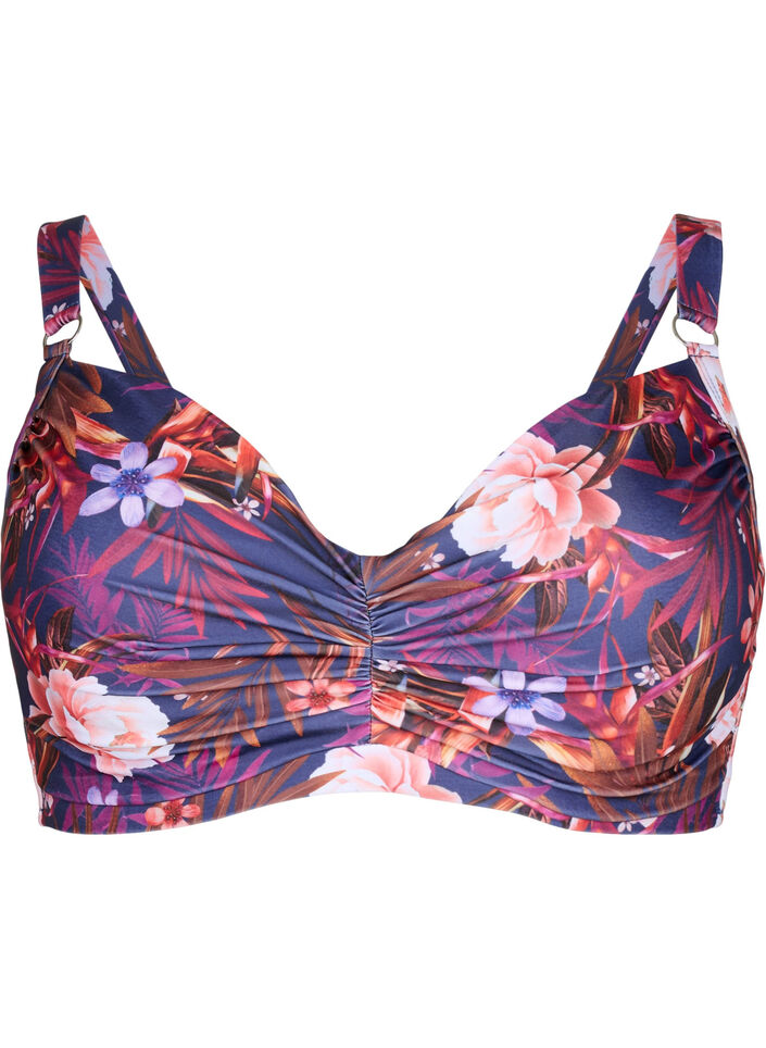 Bedruckter Bikini BH mit Bügel, Purple Flower, Packshot image number 0