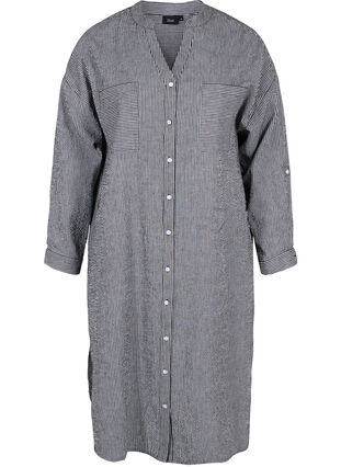 Gestreiftes Hemdkleid aus Baumwolle, Black Stripe, Packshot image number 0