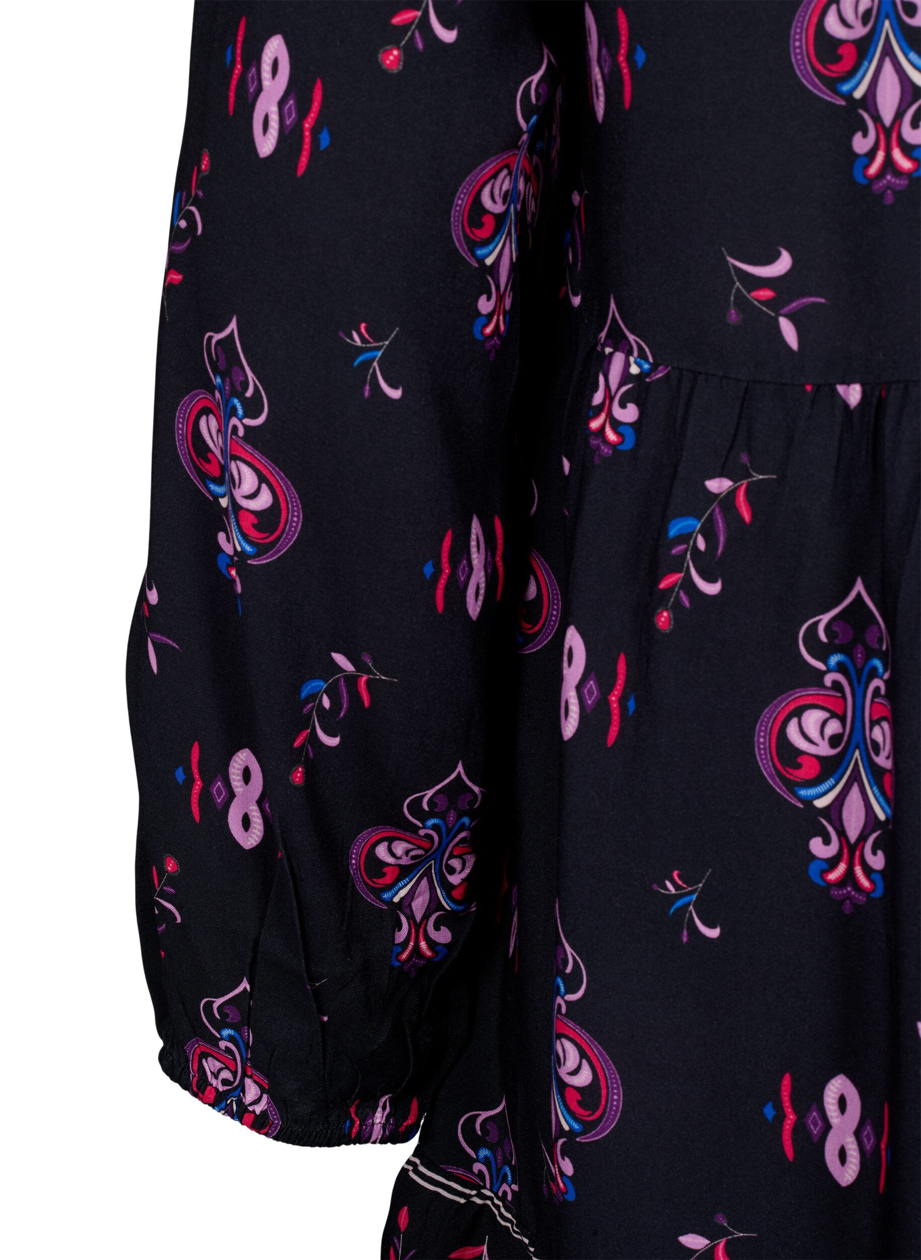 Zizzi Bedrucktes lang&auml;rmeliges Viskosekleid, Black Pink AOP, Packshot image number 3