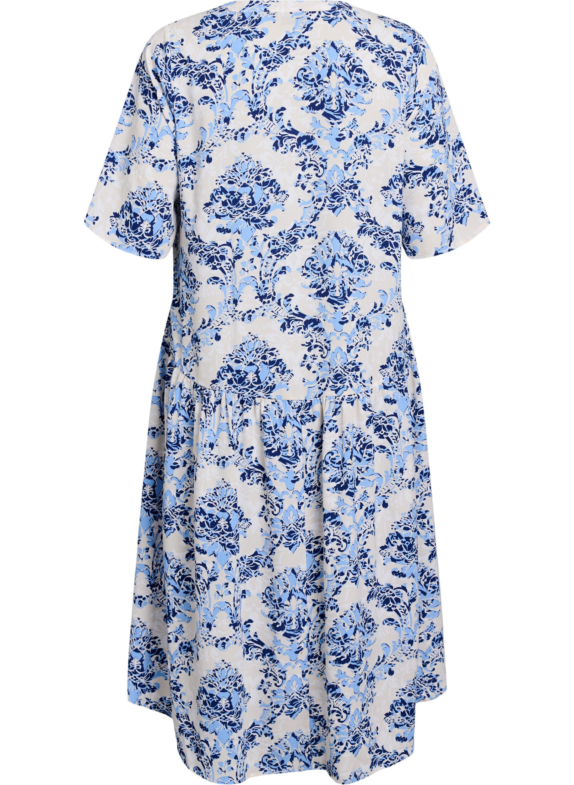 Zizzi A-Linien-Midi-Kleid mit kurzen &Auml;rmeln, Beige, Packshot image number 1