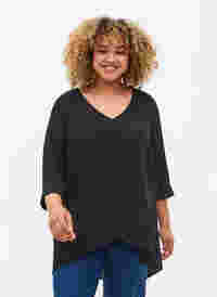 Bluse mit 3/4 Ärmeln und V-Ausschnitt, Black, Model