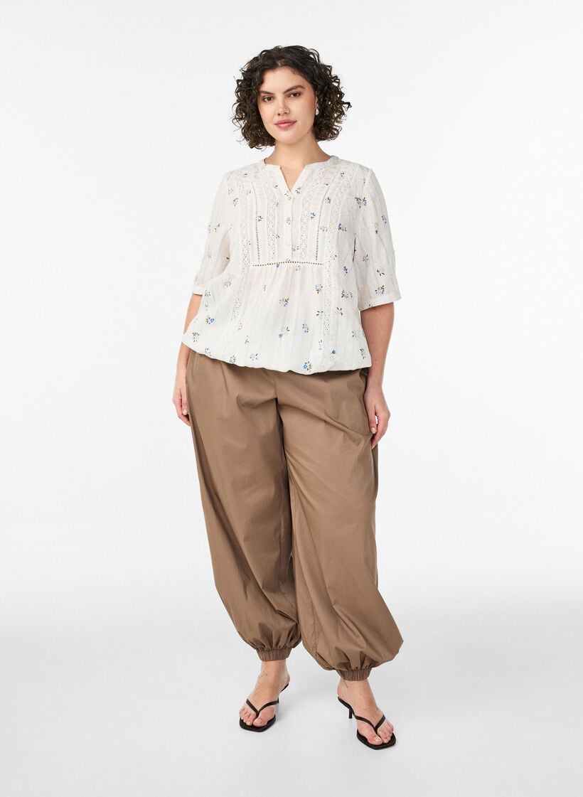 Bluse mit Print und 1/2-&Auml;rmeln, Vanille, Model image number 1