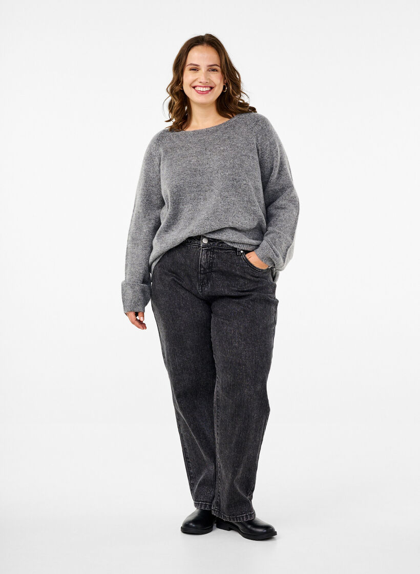 Locker sitzende Strickbluse mit Rundhalsausschnitt, Medium Grey Melange, Model image number 2