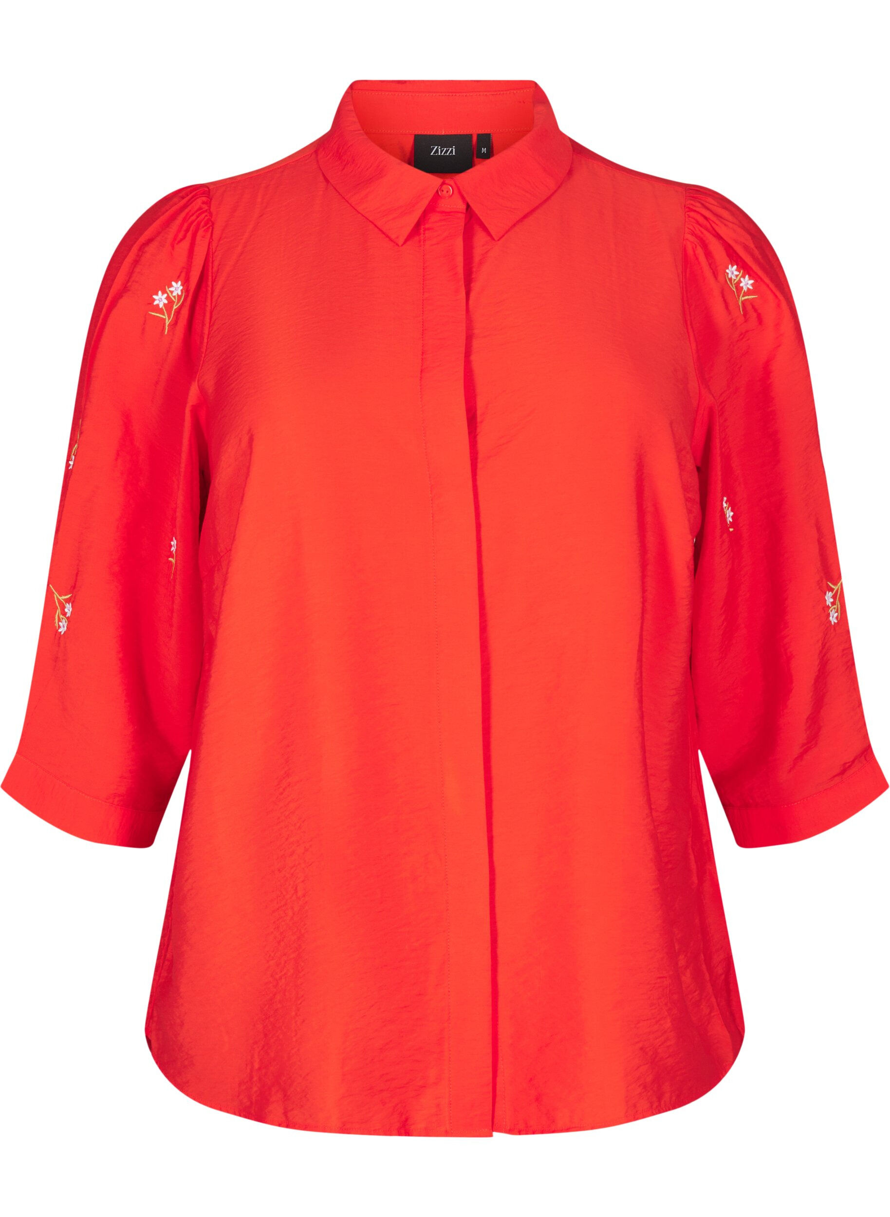 Zizzi Bluse mit 3/4 &Auml;rmeln und gebl&uuml;mter Stickerei, Flame Scarlet, Packshot image number 0