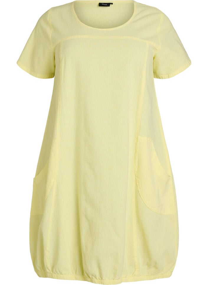 Kurzarm Kleid aus Baumwolle, Gelb, Packshot image number 0