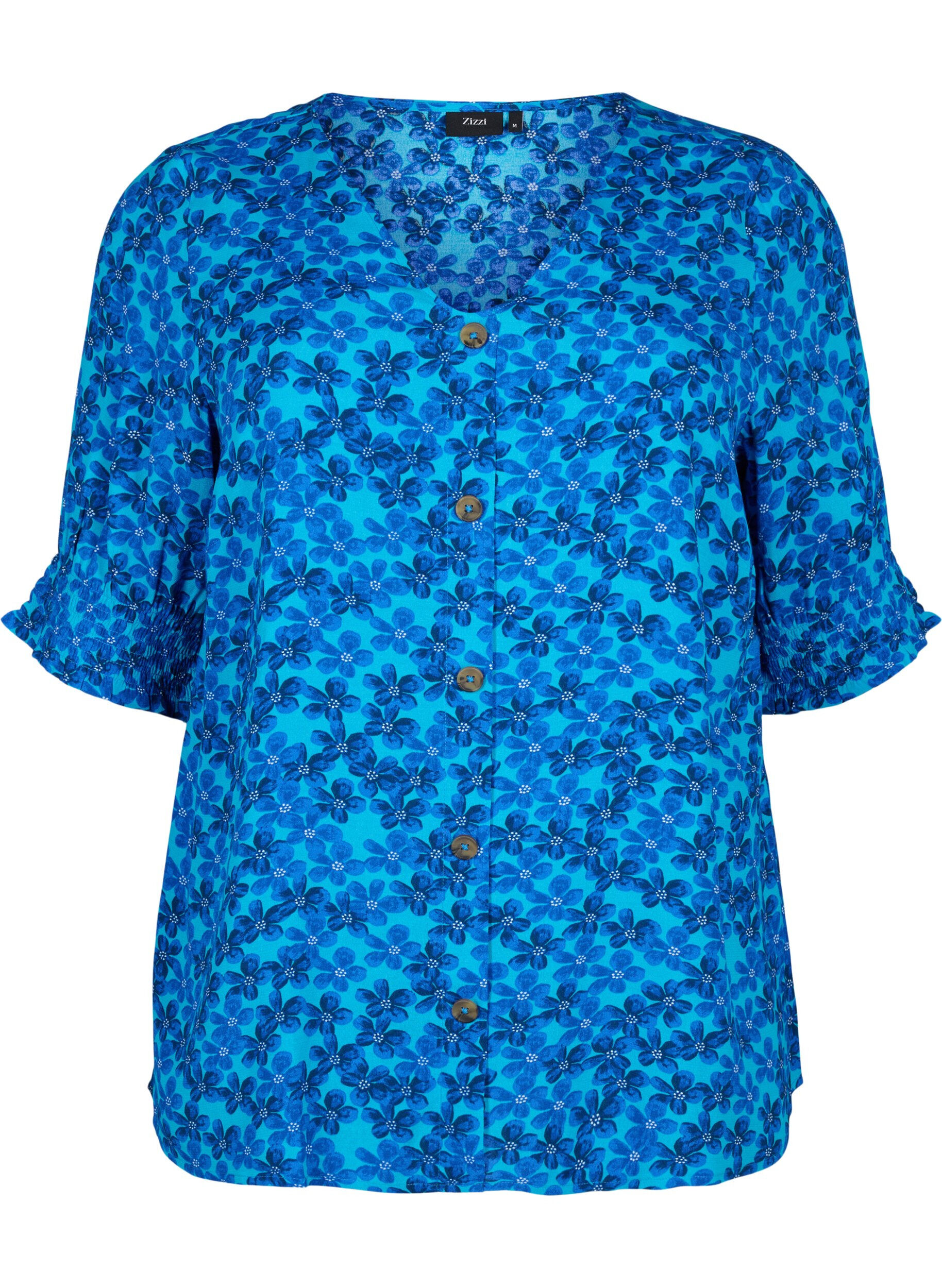 Zizzi  Viskosebluse mit Kn&ouml;pfen, Blue Small Flower, Packshot image number 0