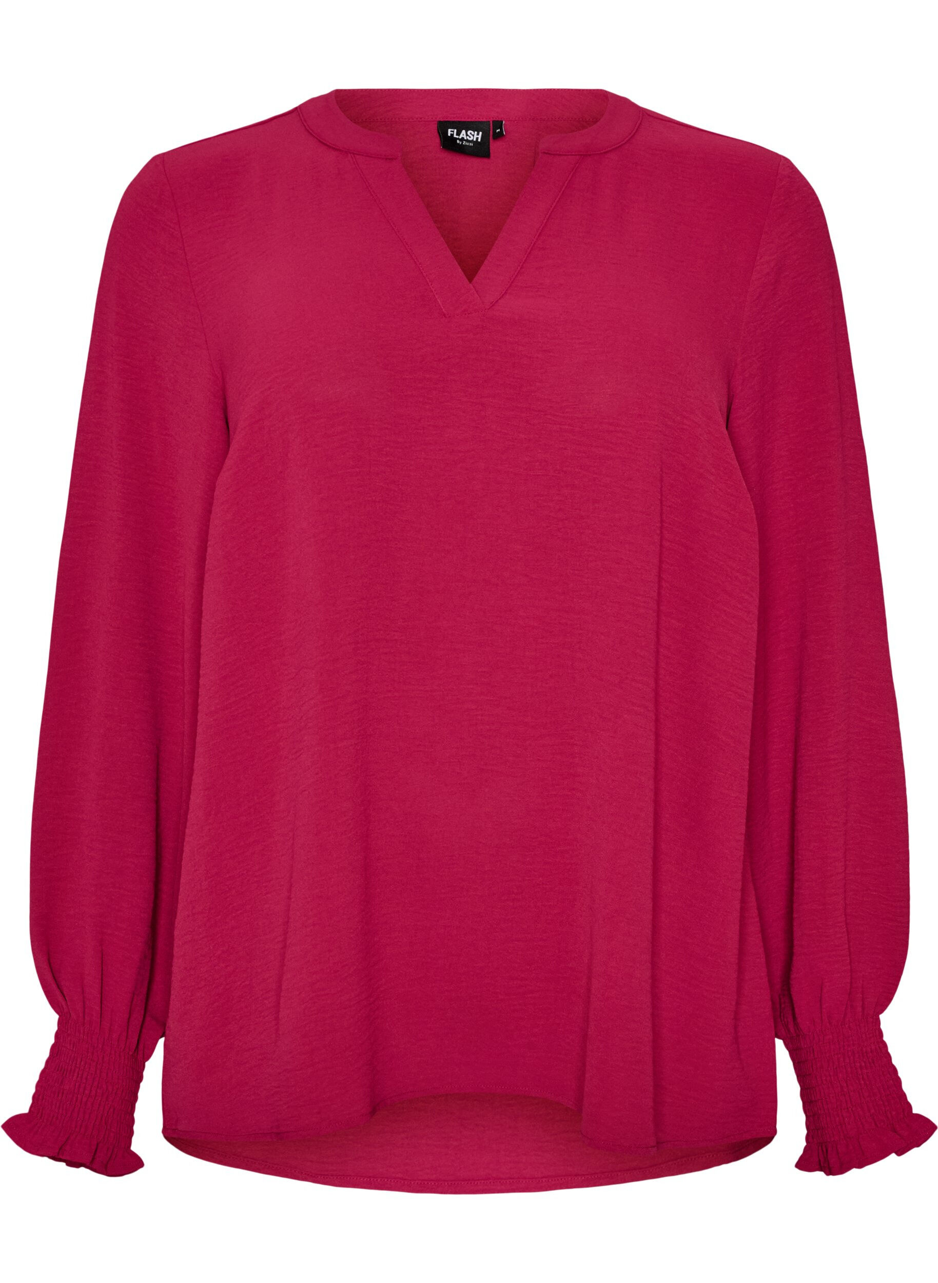 ZizziBluse mit Smockb&uuml;ndchen und V-Ausschnitt, Rot, Packshot image number 0