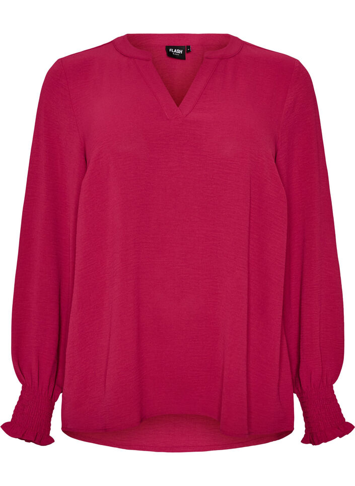Bluse mit Smockb&uuml;ndchen und V-Ausschnitt, Rot, Packshot image number 0