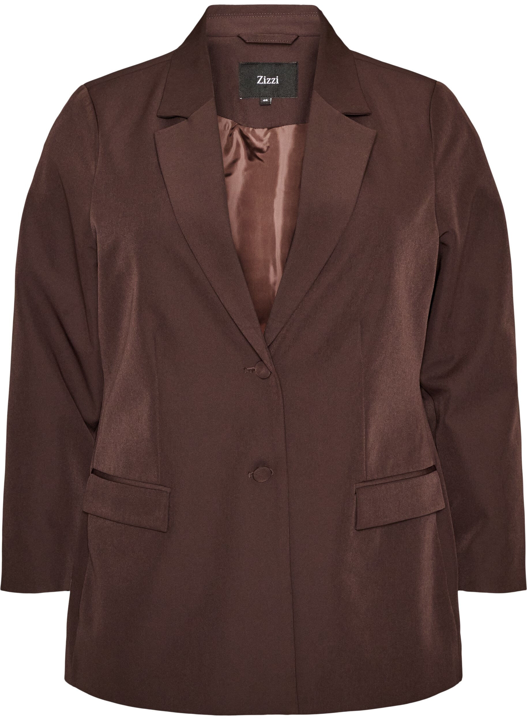ZizziKlassischer Blazer mit Knopfverschluss, Braun, Packshot image number 0