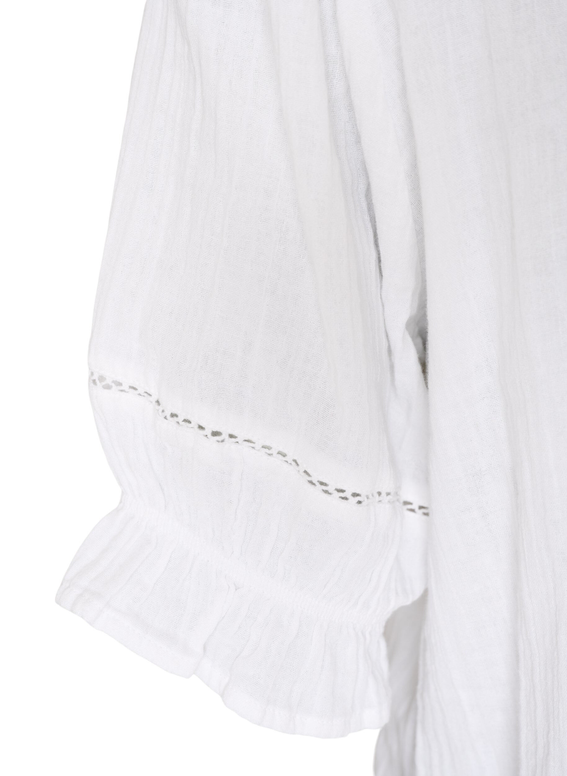 ZizziKurz&auml;rmelige Bluse aus Baumwoll-Musselin mit H&auml;kelbesatz, Wei&szlig;, Packshot image number 3