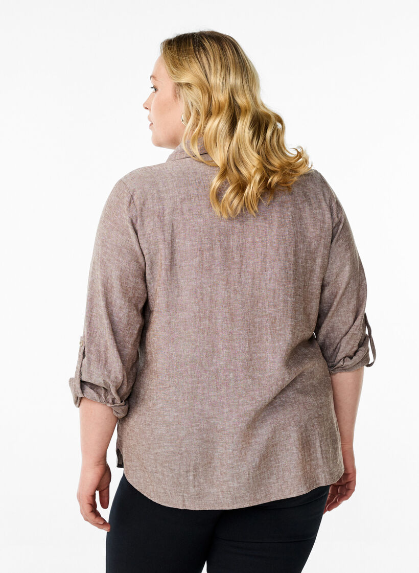 Bluse aus Leinen und Viskose mit 3/4-&Auml;rmeln, Braun, Model image number 2