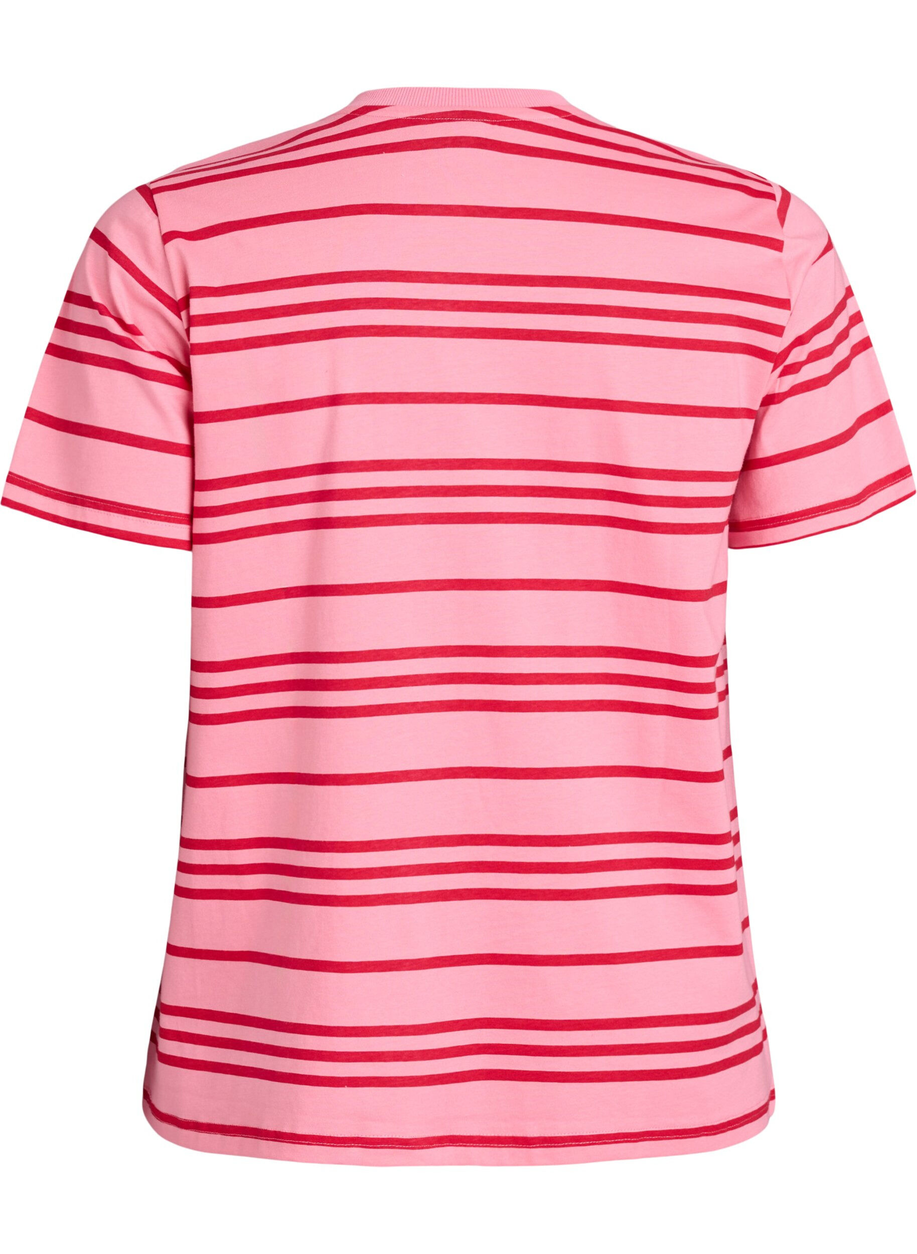 Zizzi Gestreiftes T-Shirt aus Baumwolle, Pink, Packshot image number 1