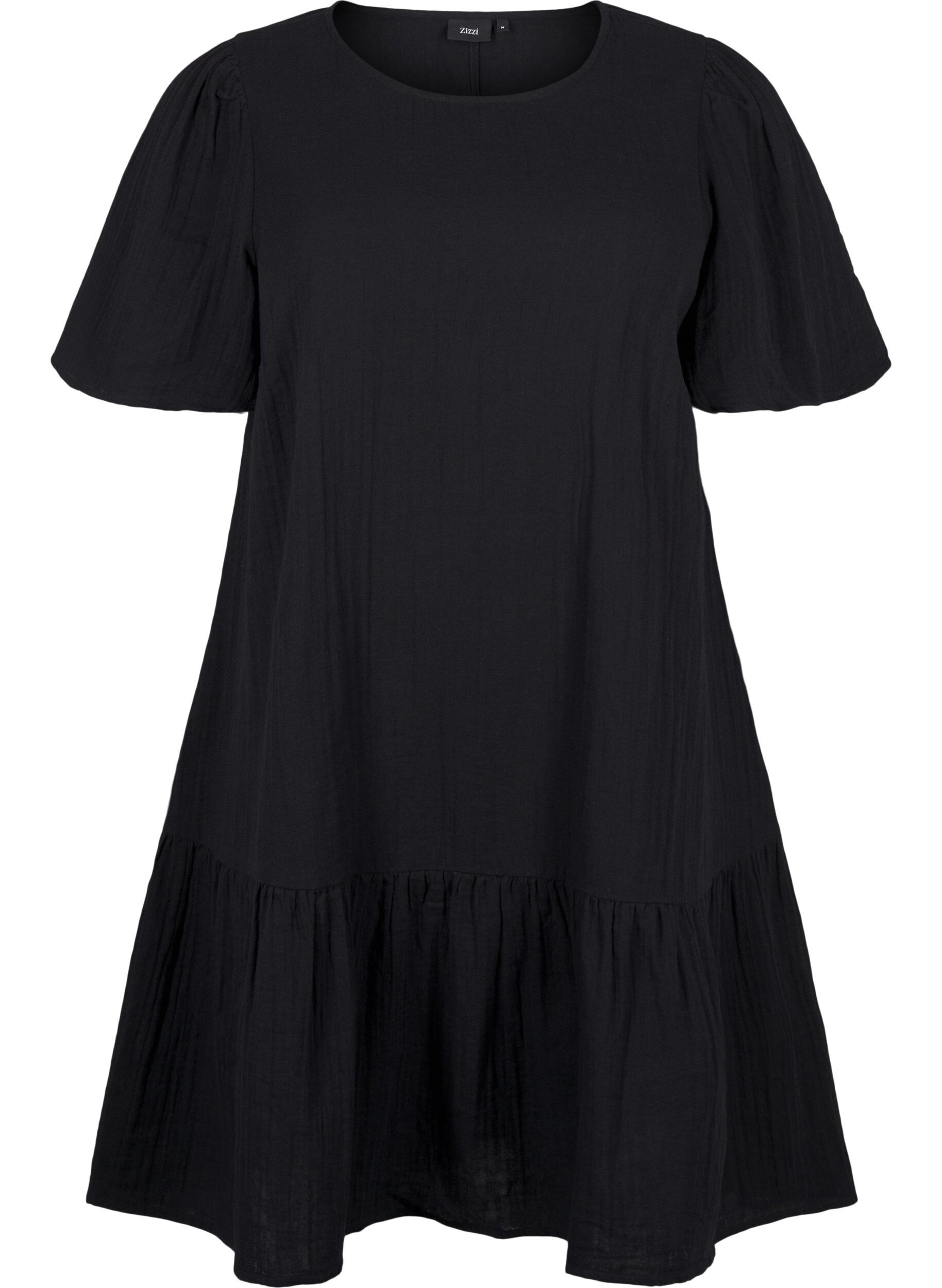 Zizzi Kurz&auml;rmliges Kleid aus Baumwolle mit A-Linien-Schnitt, Black, Packshot image number 0