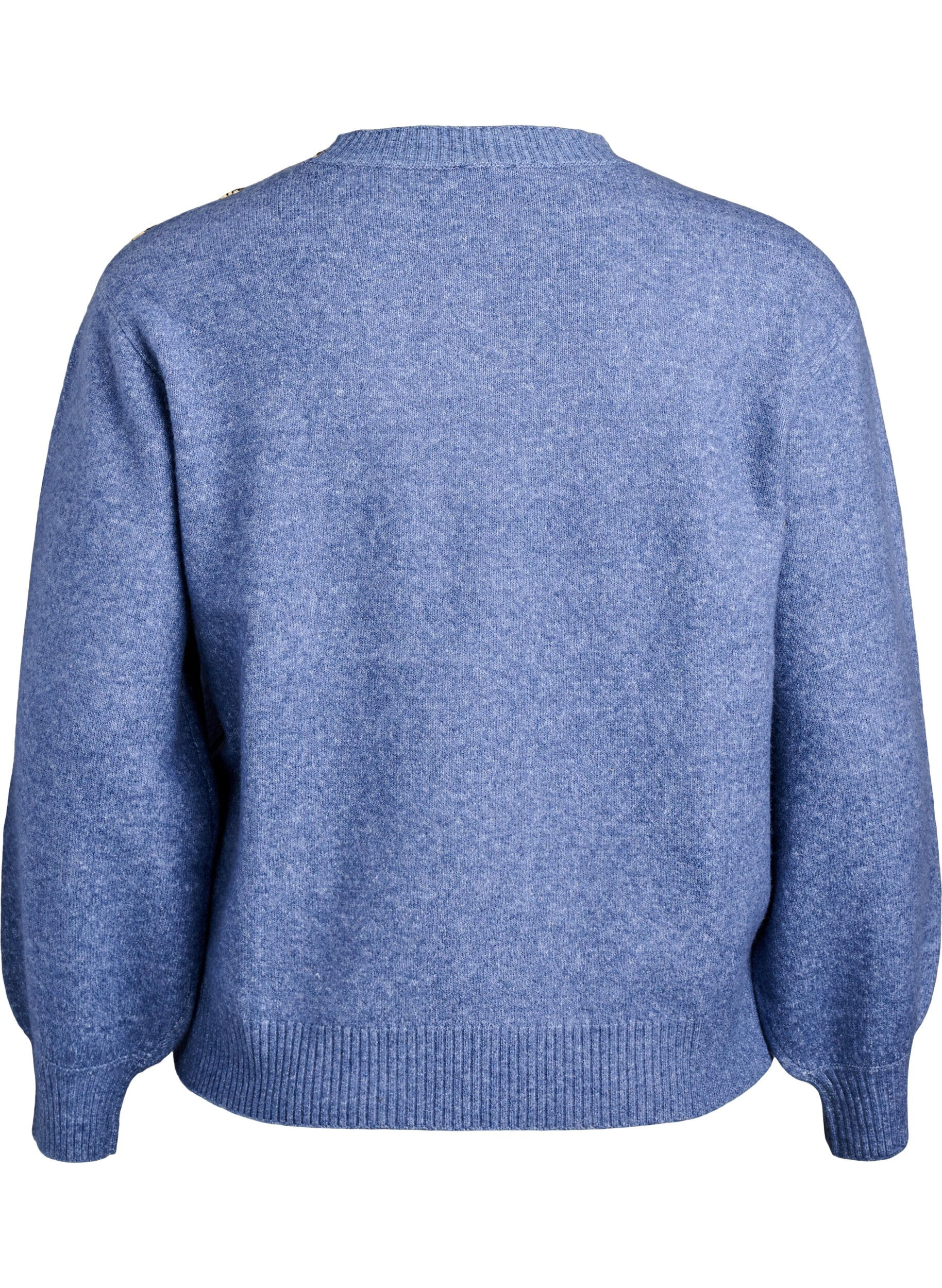 ZizziStrickbluse mit Knopfleiste, Blau, Packshot image number 1