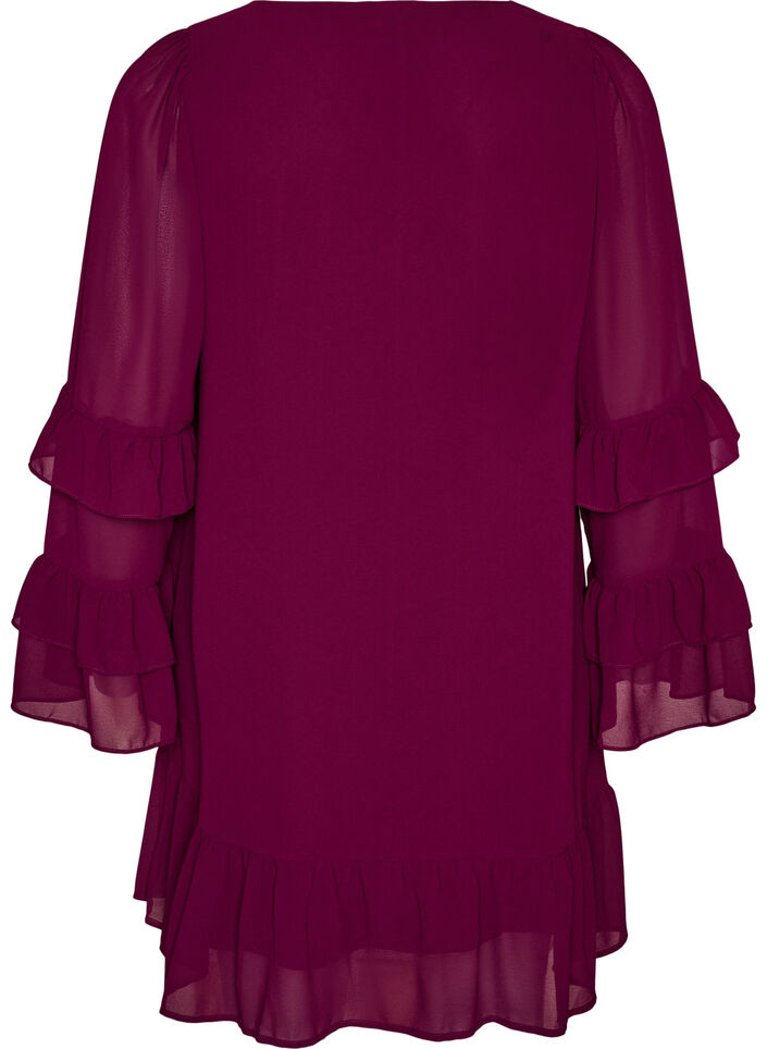 Kurzes Kleid mit transparenten R&uuml;schen&auml;rmeln, Lila, Packshot image number 1