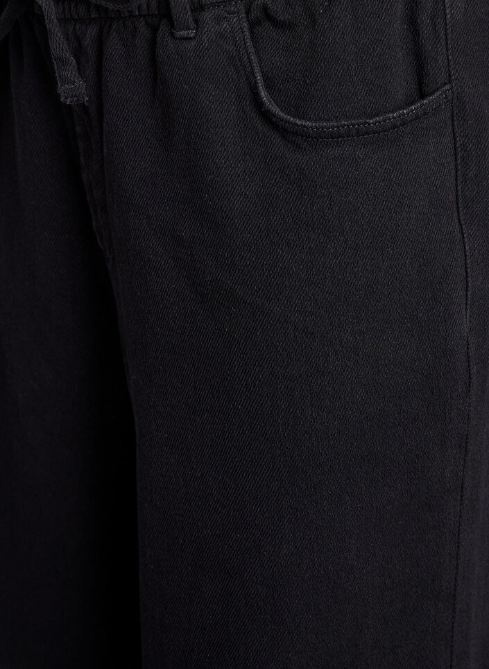 Jeans mit lockerer Passform, elastischem Bund und Tunnelzug, Schwarz, Packshot