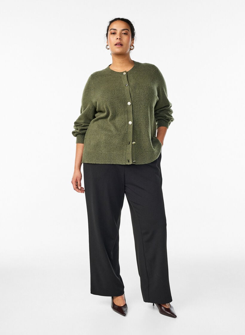 Strickjacke aus weichem Strick mit goldfarbenen Kn&ouml;pfen, Gr&uuml;n, Model image number 1