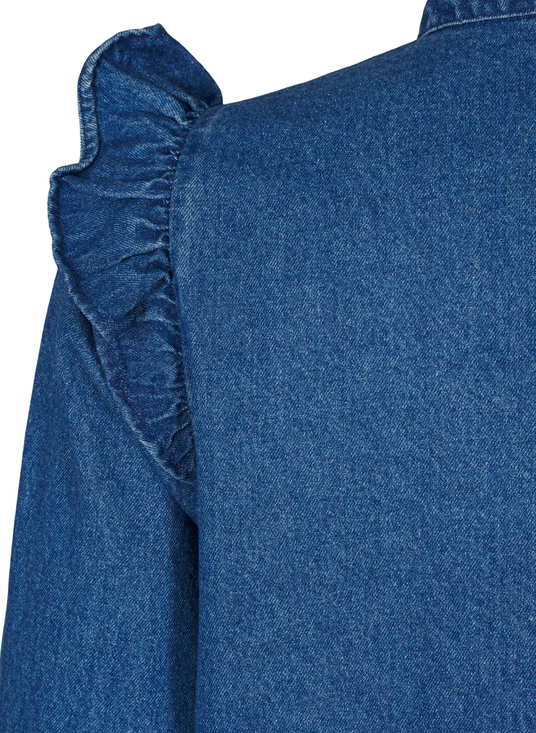 Zizzi Denim-Kleid mit R&uuml;schen und A-Ausschnitt, Blue Denim, Packshot image number 3