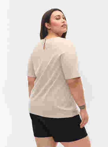 Gestreifte Bluse mit 3/4 Ärmeln, Pecan Brown Stripe, Model image number 1