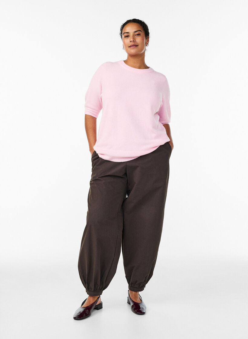 Bluse aus Strick mit kurzen &Auml;rmeln, Pink, Model image number 1