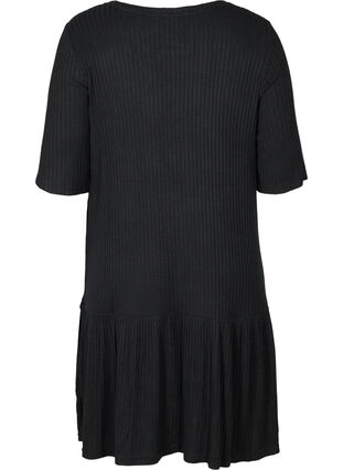 Ripp Kleid mit 2/4-Ärmeln, Black, Packshot image number 1