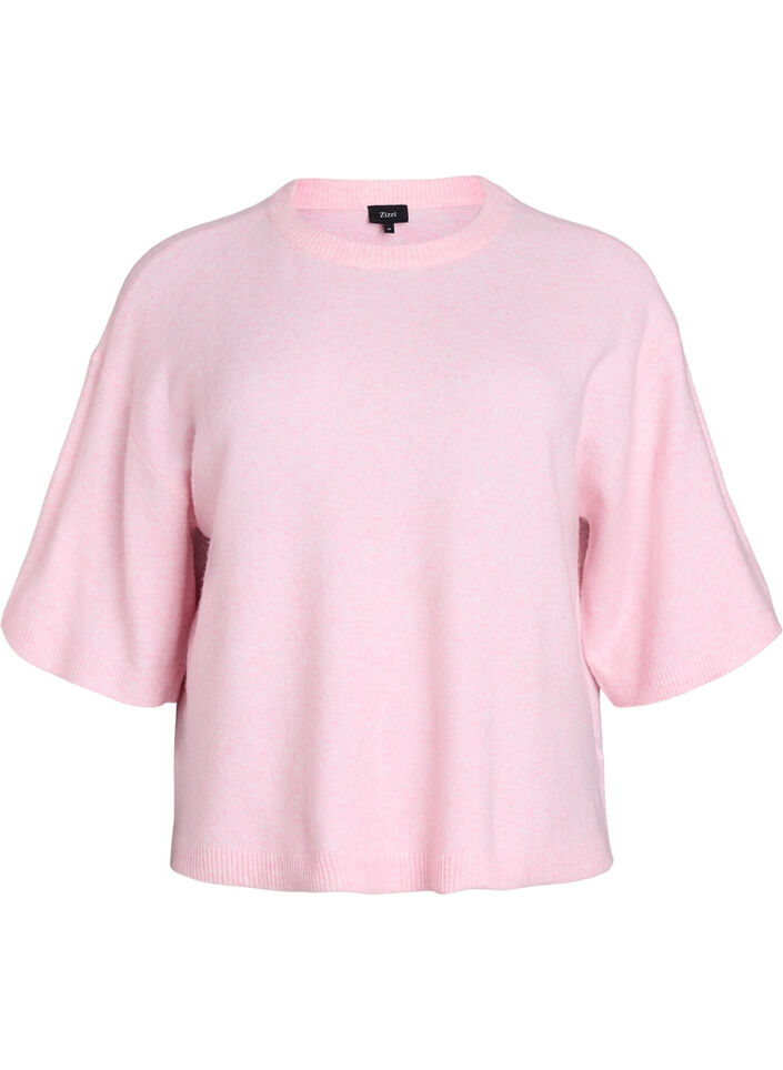 Locker sitzende Strickshirt mit kurzen &Auml;rmeln, Rot, Packshot image number 0