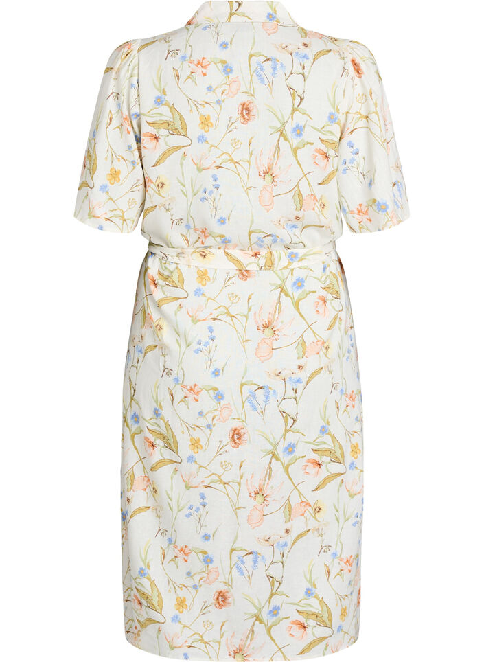 Hemdblusenkleid aus Leinen und Viskose mit Bindeg&uuml;rtel, Vanille, Packshot image number 1