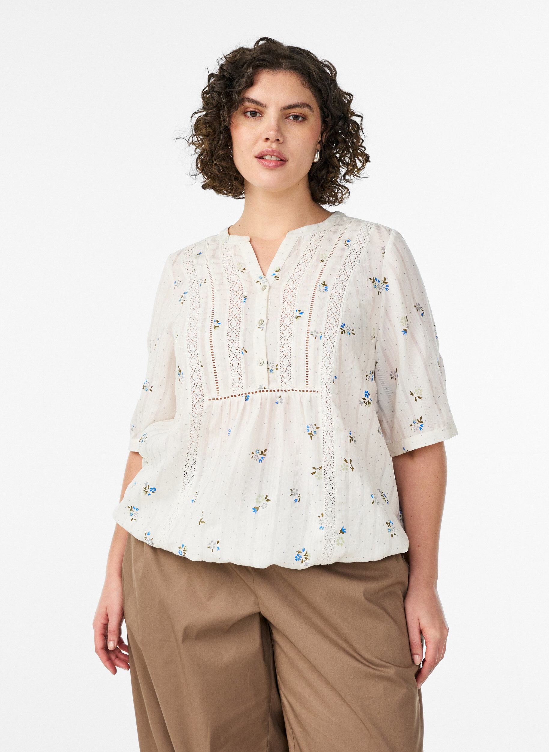 ZizziBluse mit Print und 1/2-&Auml;rmeln, Vanille, Model image number 0