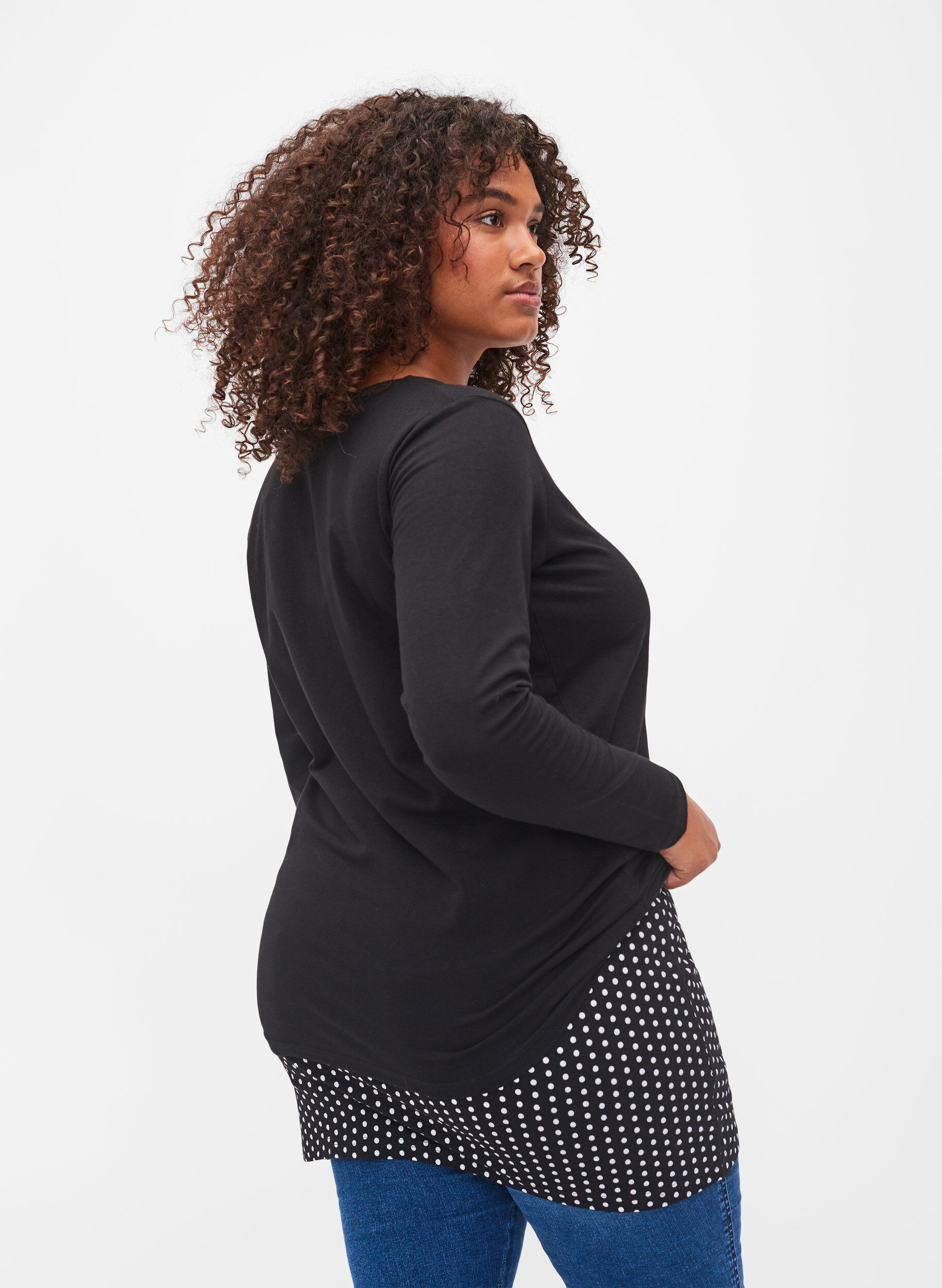 Zizzi 2er-Pack Top Extender, Black/Black Dot, Model image number 1