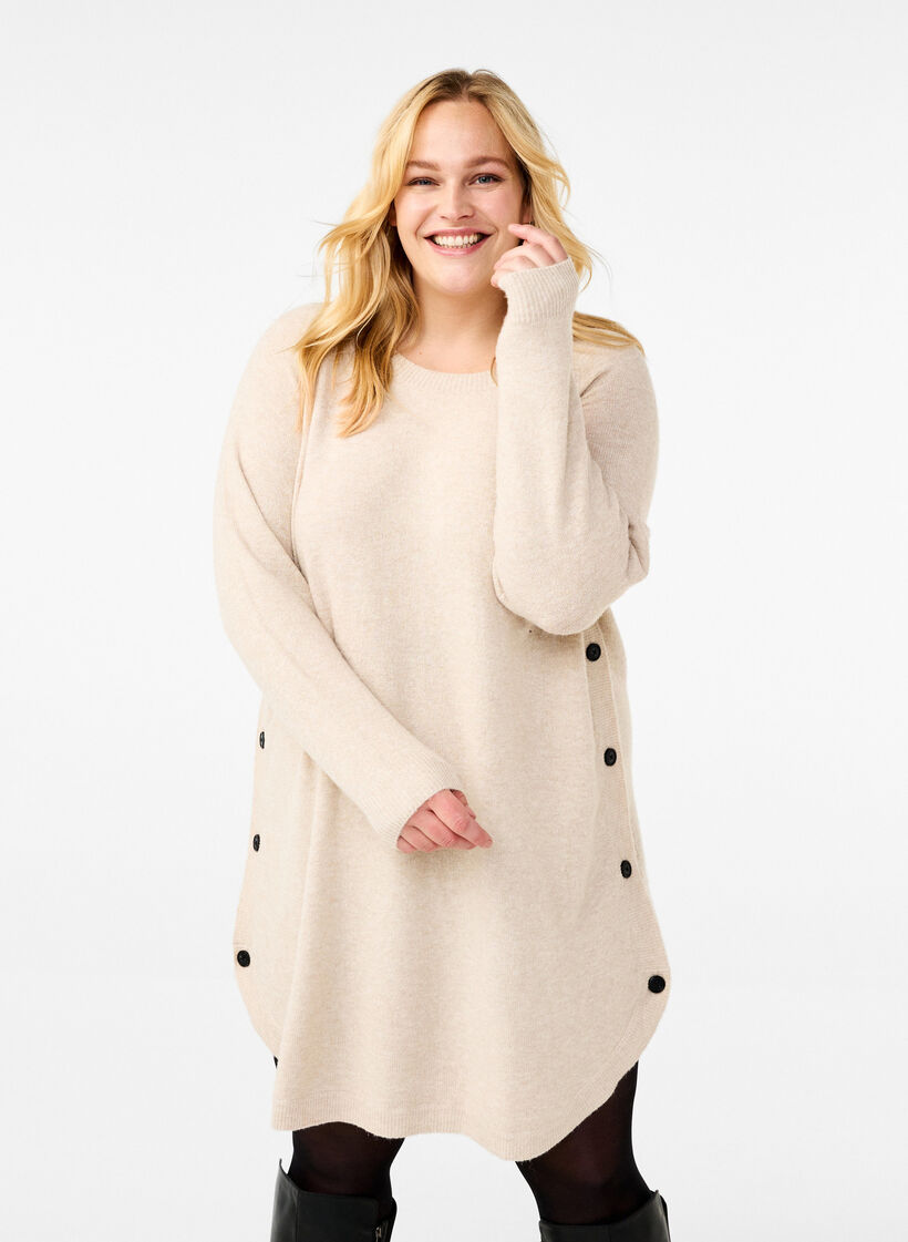 Melange-Strickkleid mit Knöpfen, Pumice Stone Mel., Model image number 0