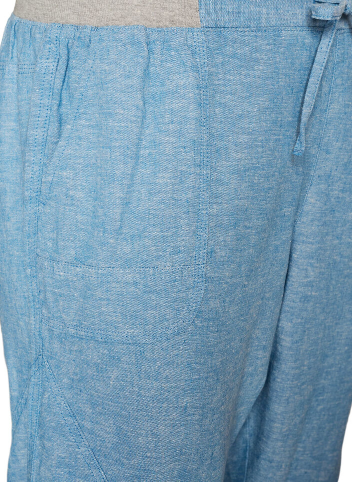 Caprihose aus Baumwolle und Leinen mit elastischem Bund und Bindeband, Blau, Packshot image number 2