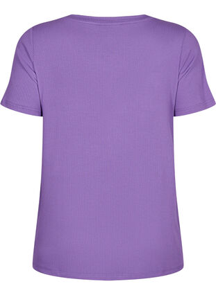 Geripptes T-Shirt aus Viskose mit V-Ausschnitt., Deep Lavender, Packshot image number 1