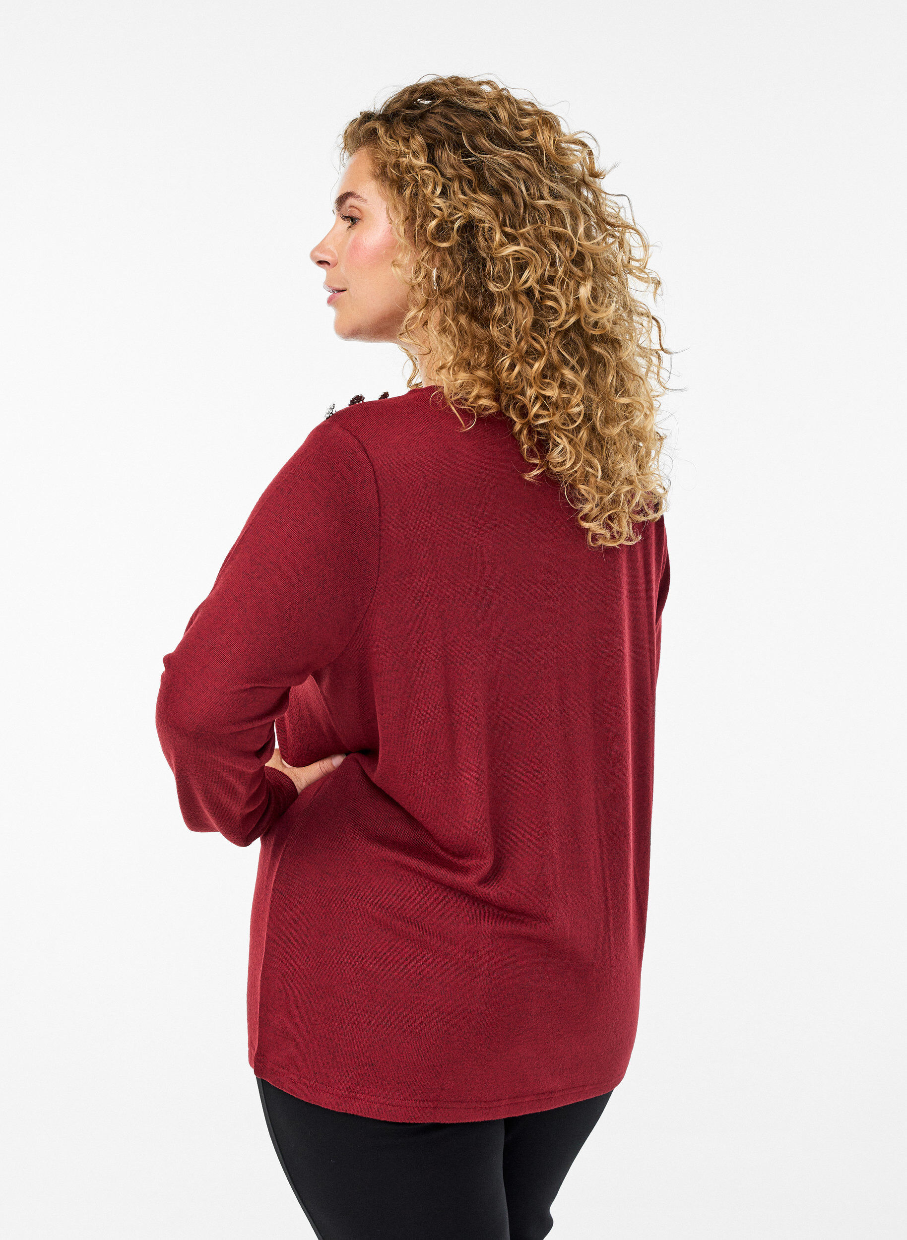 Zizzi Bluse mit Zierkn&ouml;pfen, Rot, Model image number 2