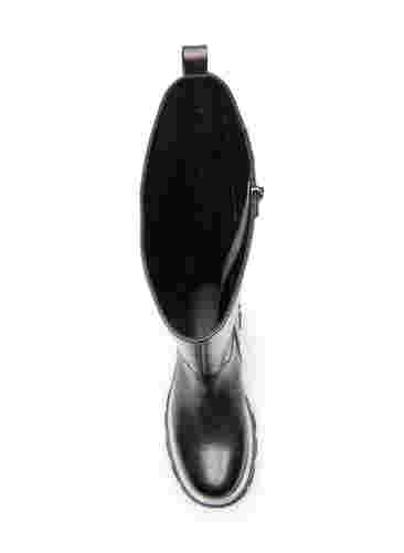 Lederstiefel mit breiter Passform und Reißverschluss, Black, Packshot image number 3