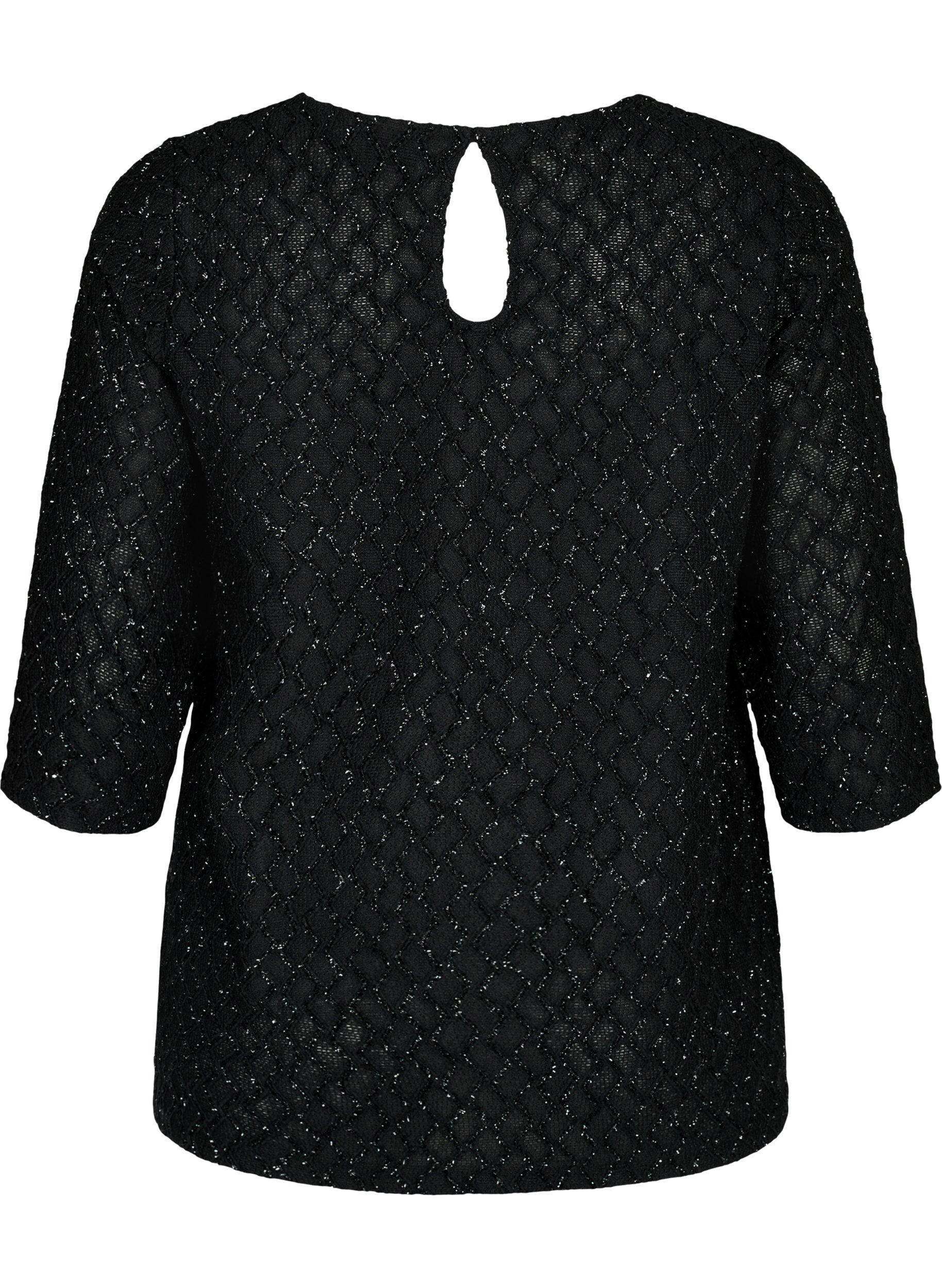 Zizzi Gemusterte Bluse mit 3/4-&Auml;rmeln und Glitzer, Black, Packshot image number 1