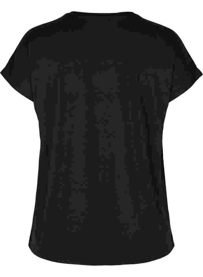 Kurzarm Trainings-T-Shirt mit gemustertem Mesh, Black, Packshot image number 1