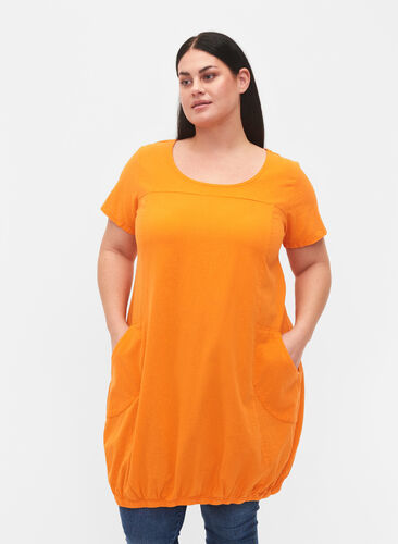 Kurzarm Kleid aus Baumwolle, Orange Tiger, Model image number 0