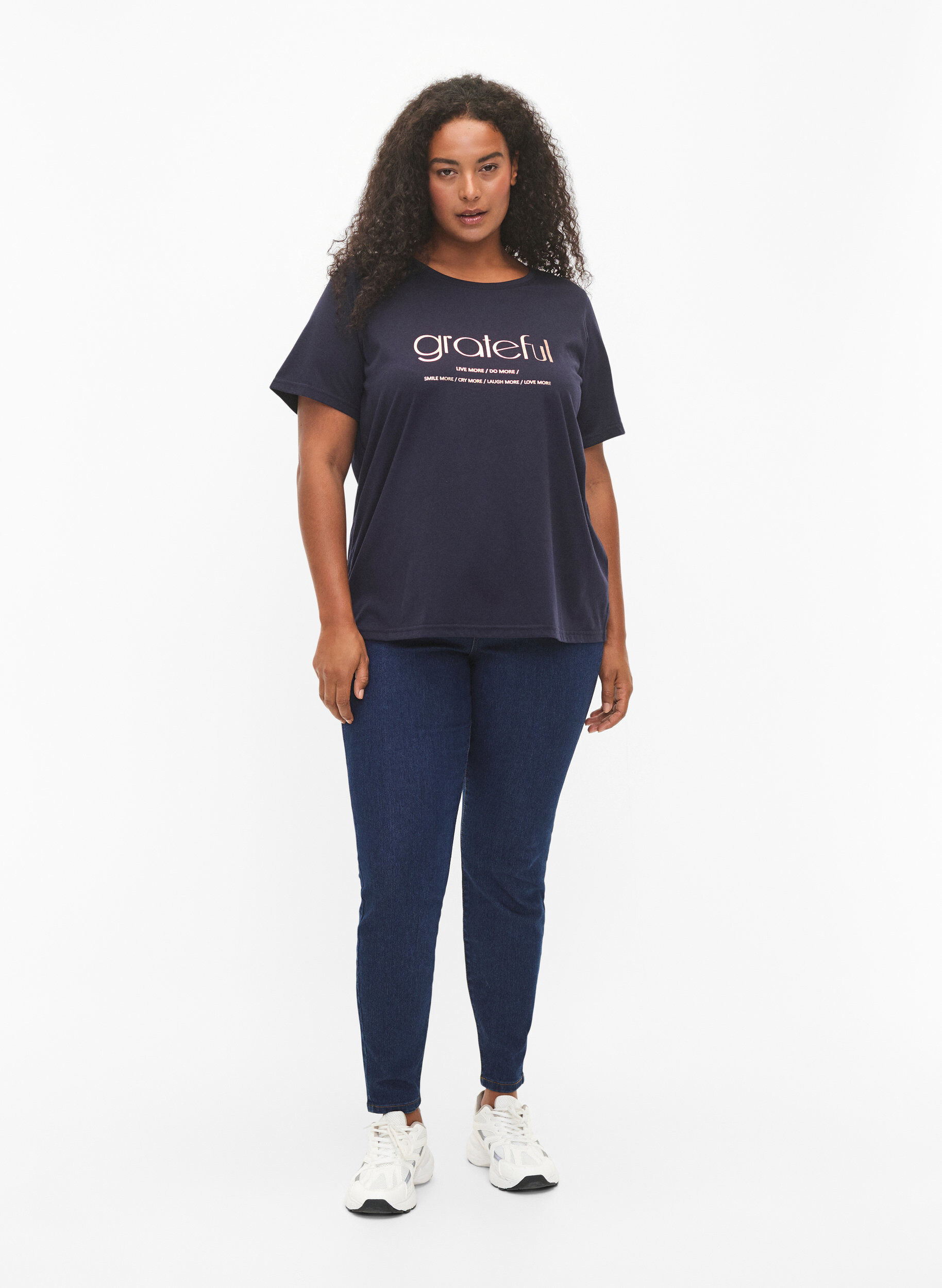 Zizzi FLASH - T-Shirt mit Motiv, Navy Bl Rose Gold, Model image number 2