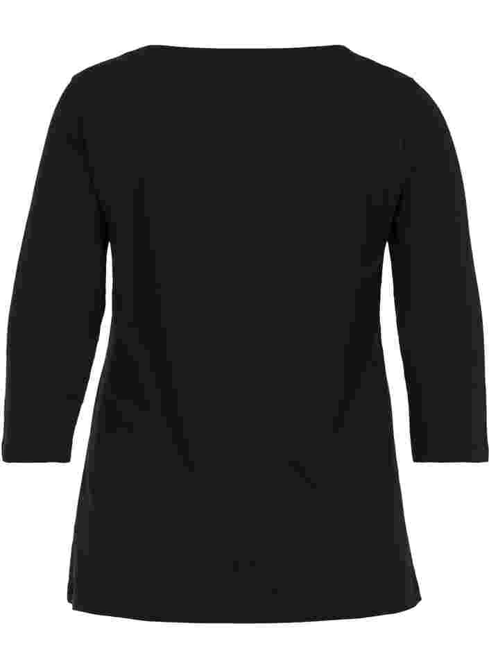 Basic T-Shirt aus Baumwolle mit 3/4-Ärmeln, Black, Packshot image number 1