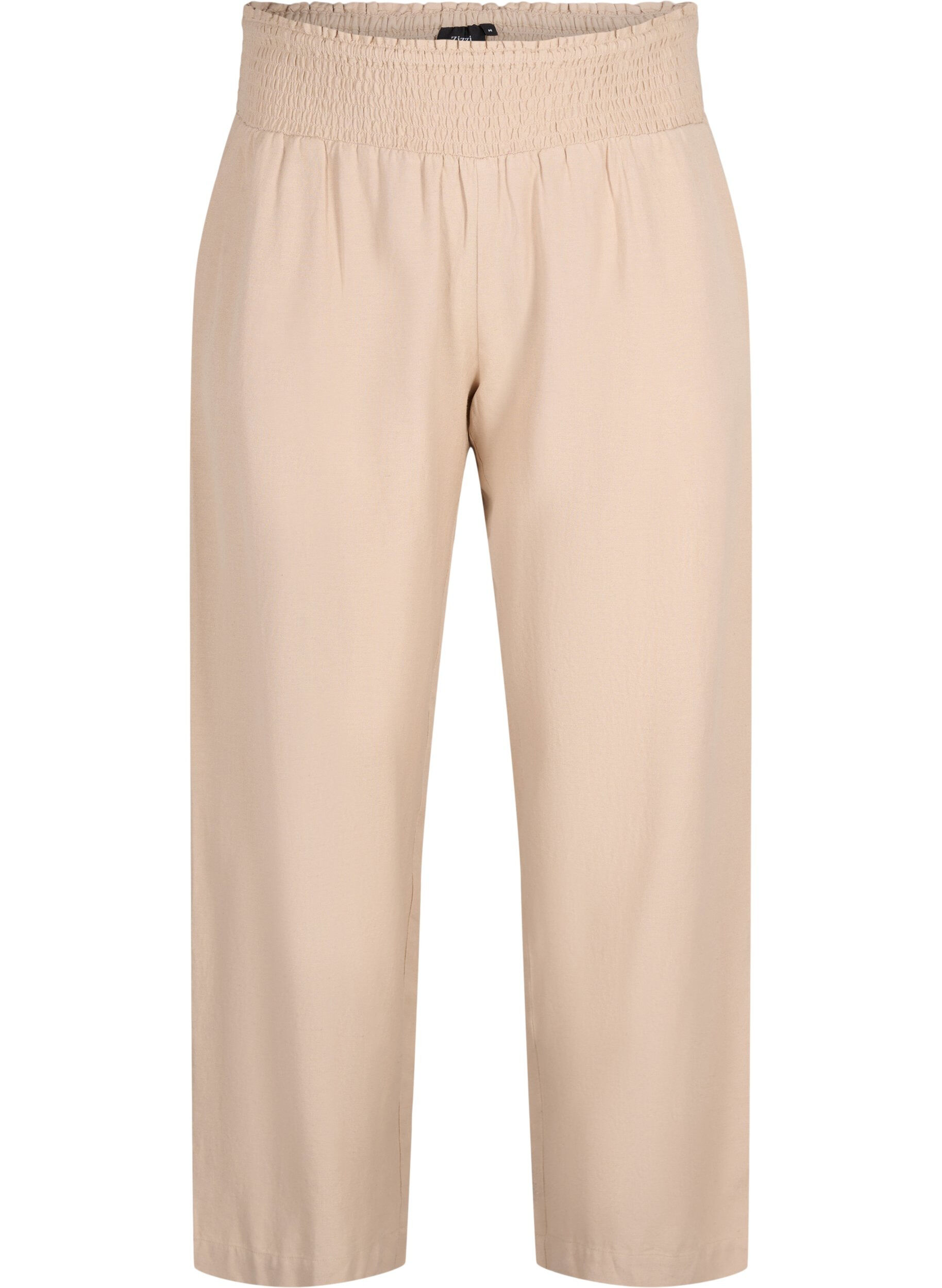 Zizzi Smockhose mit Leinen, Beige, Packshot image number 0