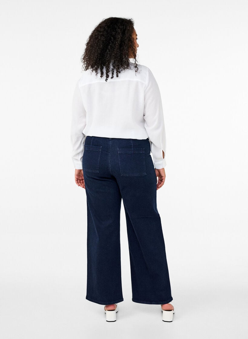 Jeans mit hoher Taille und weitem Bein, Blau, Model image number 1