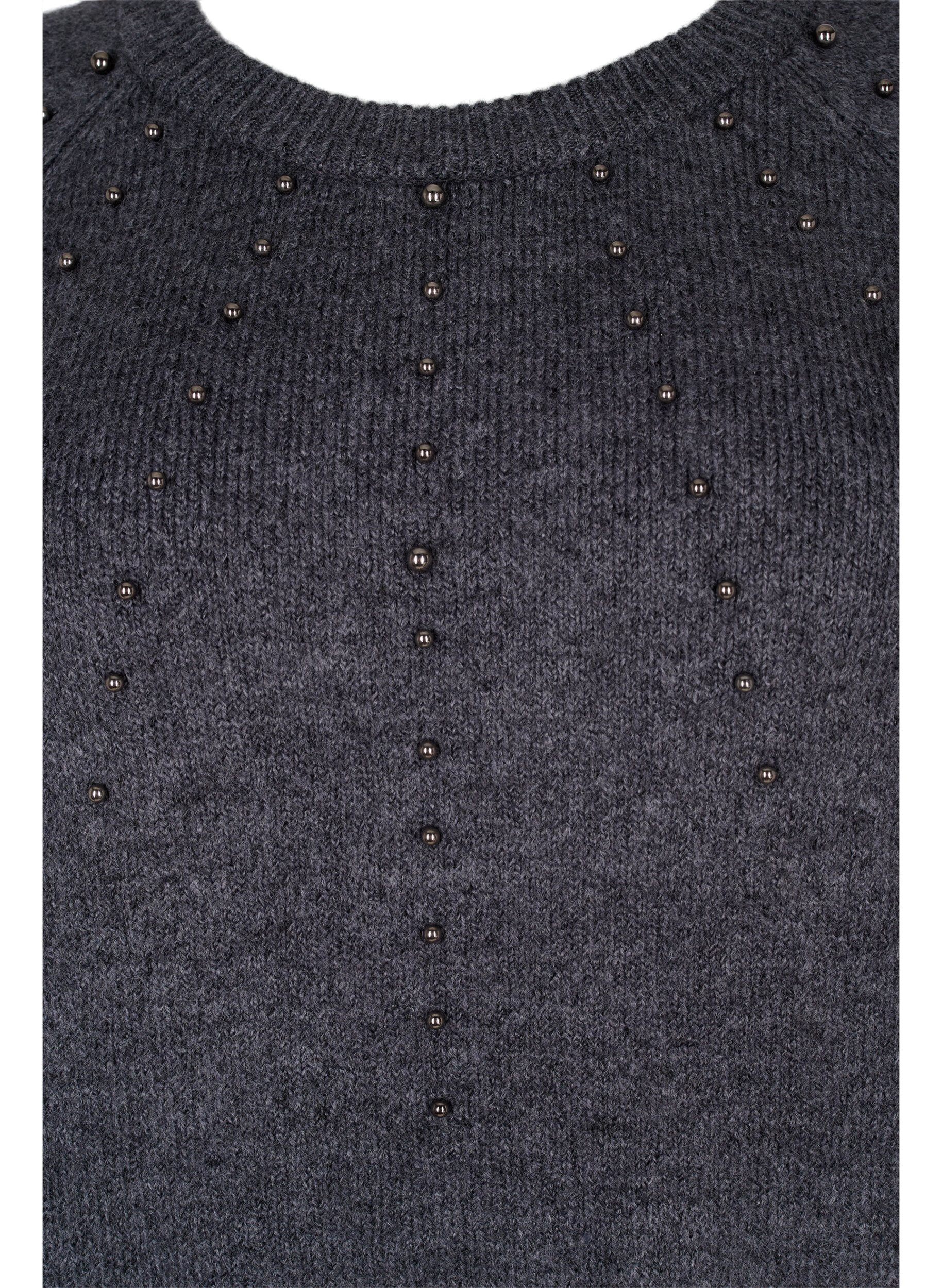 Zizzi 	 Strickbluse mit Perlen, Dark Grey Melange, Packshot image number 2